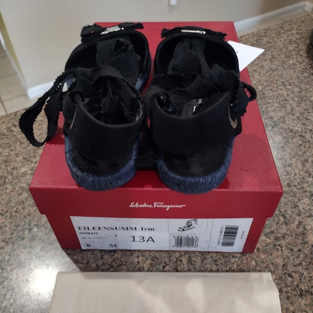 Salvatore Ferragamo Black Suede Espadrilles size 8 m .